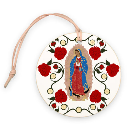 Our Lady of Guadalupe and the Eucharist 4" Round Ornament-0