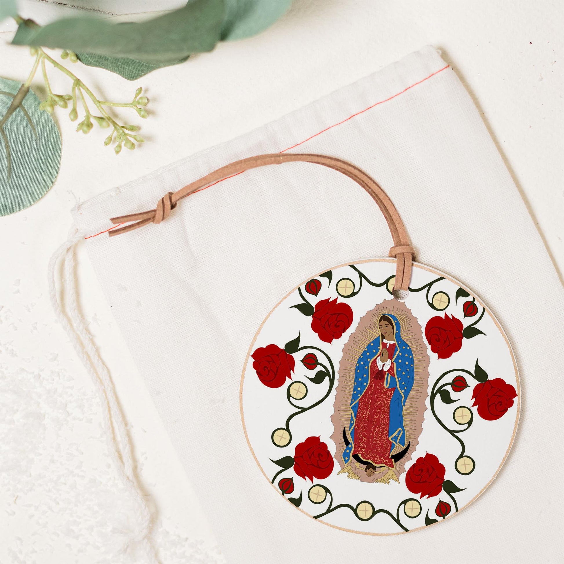 Our Lady of Guadalupe and the Eucharist 4" Round Ornament-1