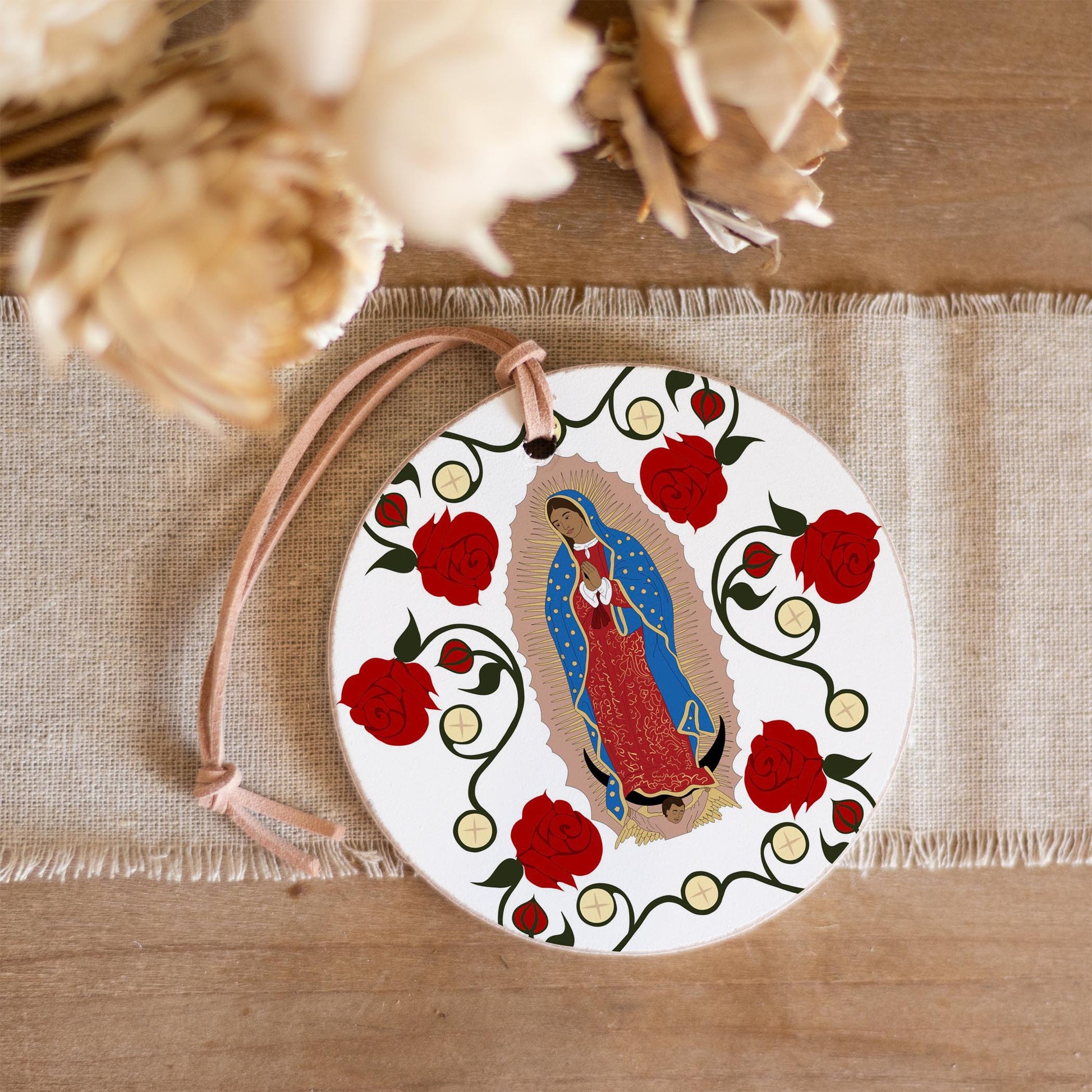 Our Lady of Guadalupe and the Eucharist 4" Round Ornament-3