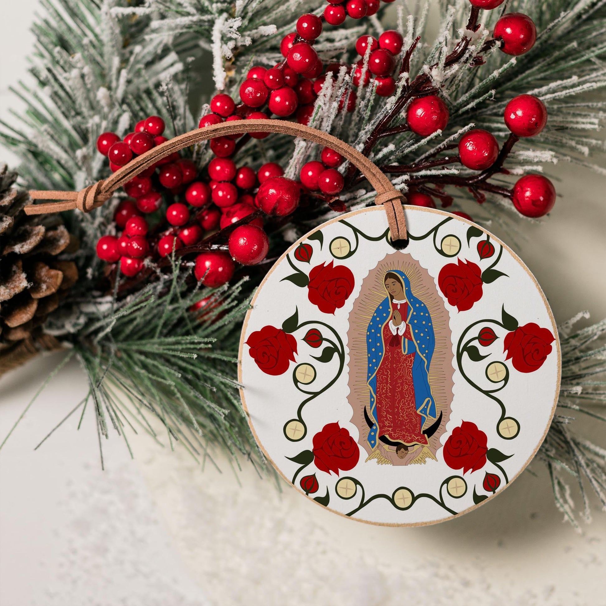 Our Lady of Guadalupe and the Eucharist 4" Round Ornament-4