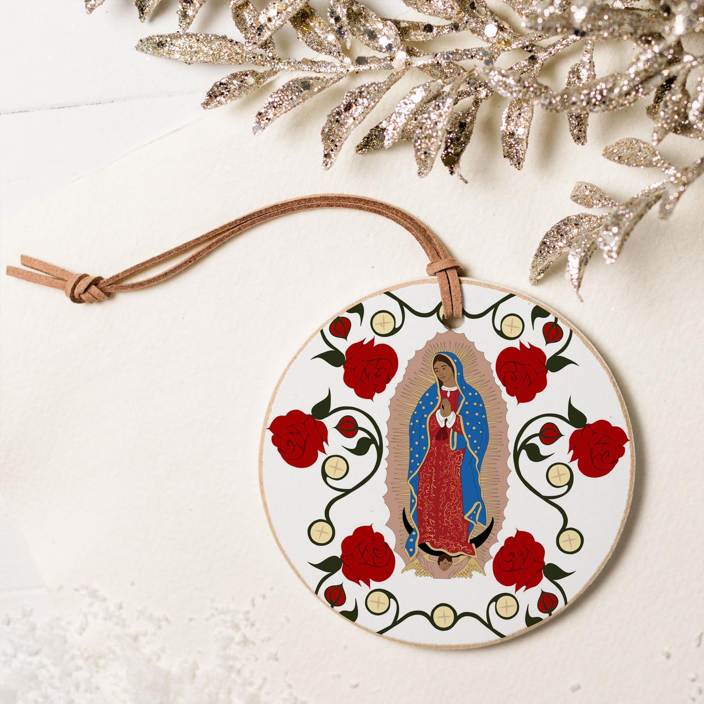 Our Lady of Guadalupe and the Eucharist 4" Round Ornament-5