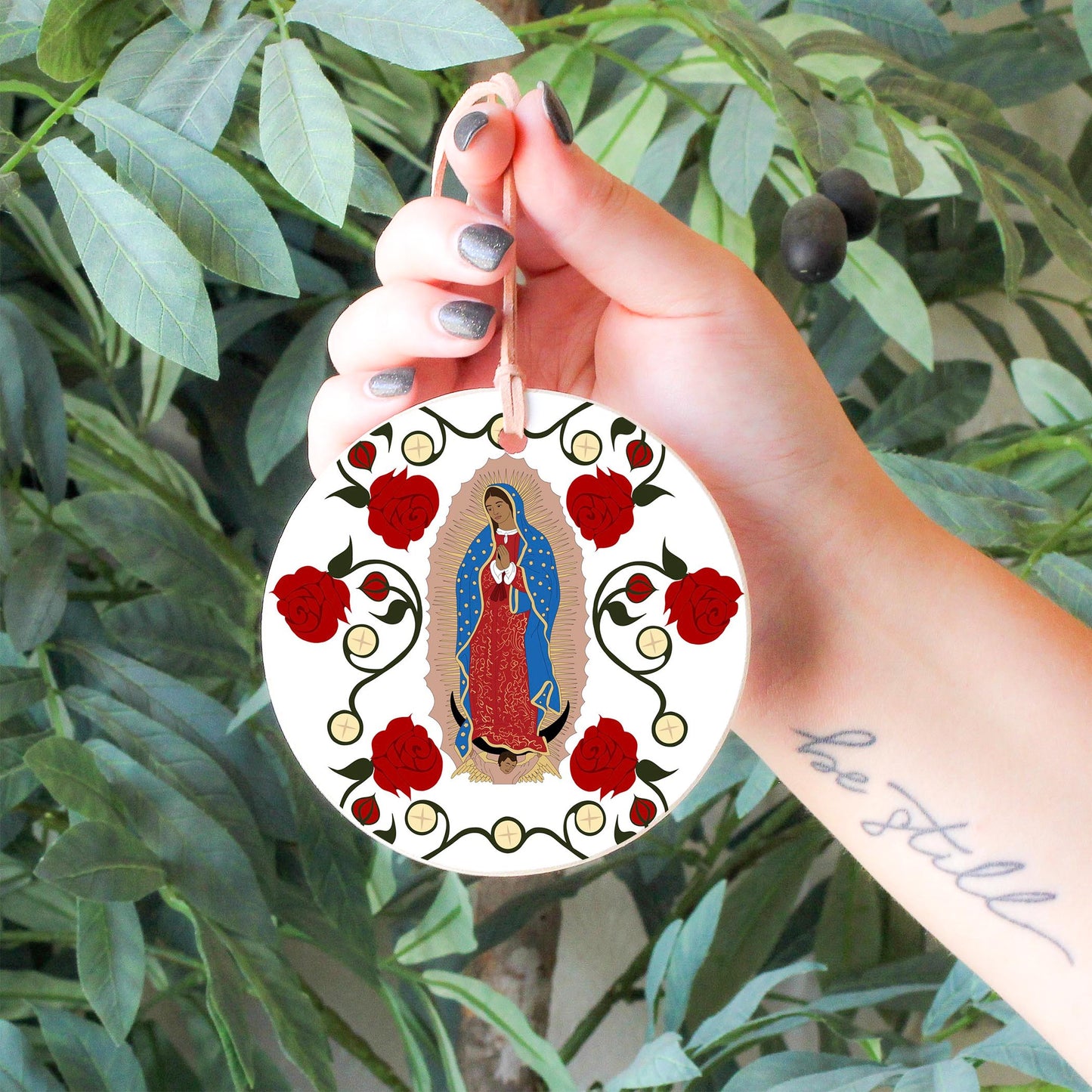 Our Lady of Guadalupe and the Eucharist 4" Round Ornament-6