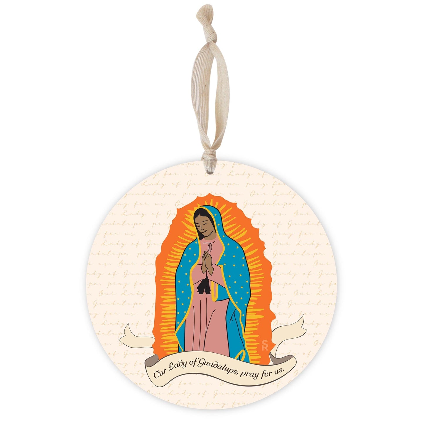 Our Lady of Guadalupe Round 8 inch Hanging Wood Plaque