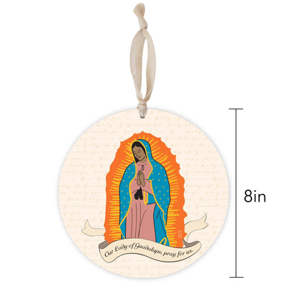 Our Lady of Guadalupe Round 8 inch Hanging Wood Plaque