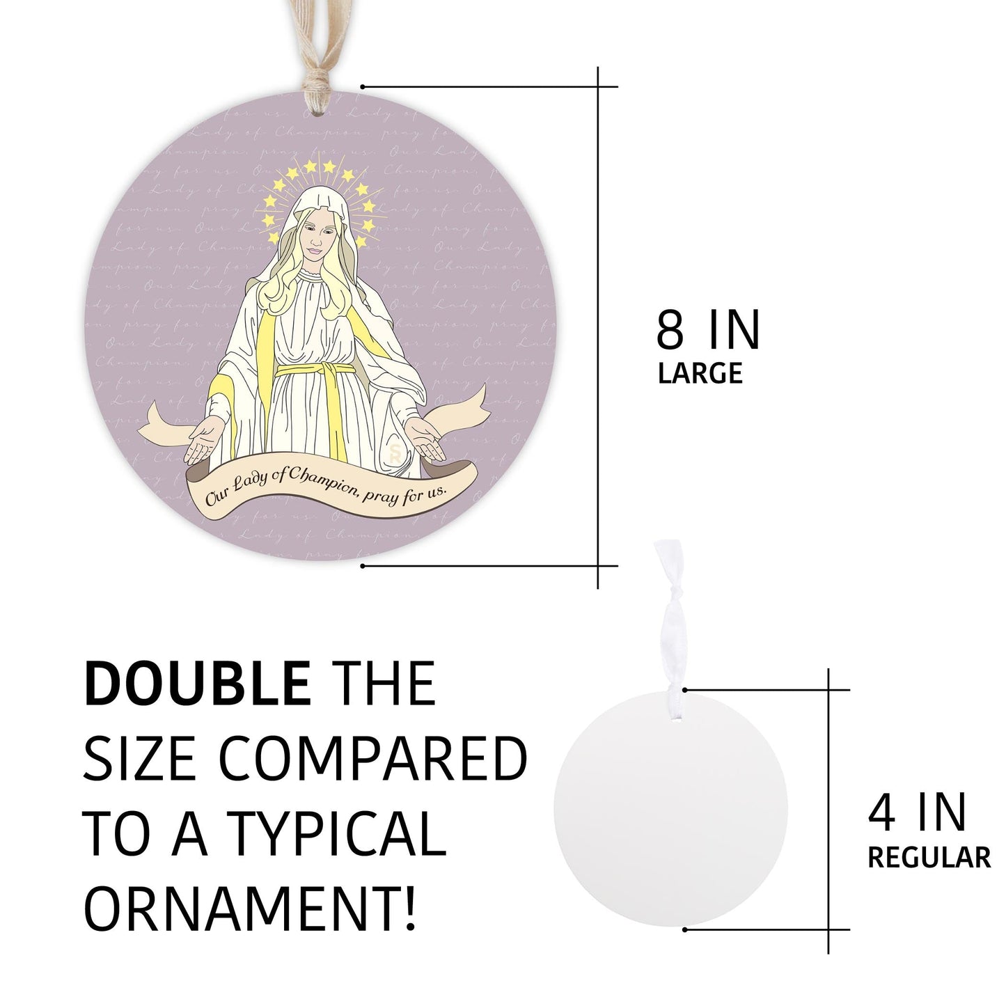 Our Lady of Champion Round 8 inch Hanging Wood Plaque