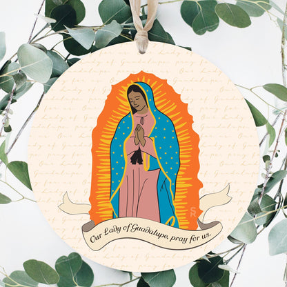 Our Lady of Guadalupe Round 8 inch Hanging Wood Plaque